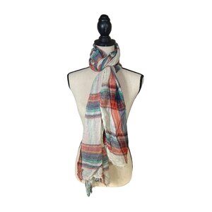 Womens Rectangle Scarf Lightweight Plaid Crinkle Multicolor Stripes Sheer Preppy